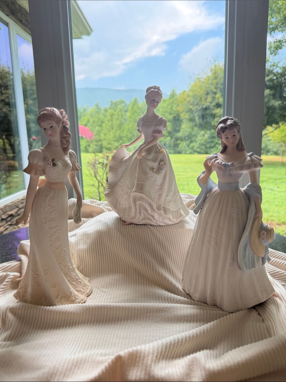 Home Interiors Cream Porcelain Lady Figurine Trio with Pastel Accents